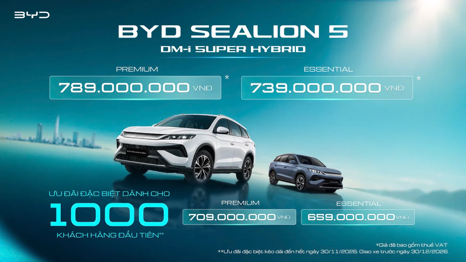 Giá xe BYD Sealion 5 chính thức: từ 739 triệu, ưu đãi 80 triệu cho 1.000 khách hàng đầu tiên