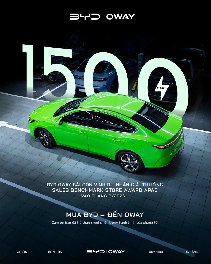 BYD OWAY Sài Gòn nhận giải Sales Benchmark Store Award APAC tháng 3/2026
